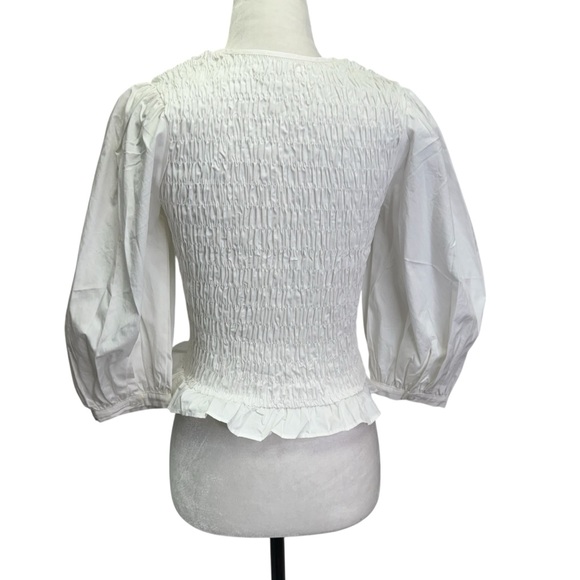 Glamorous White Smocked Women's Top/Blouse Size 4 - Picture 6 of 11